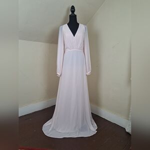 AMSALE Light Pink Long Sleeve Maxi Dress Size 6